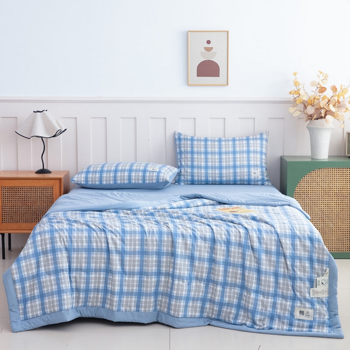 91家纺网 家纺一手货源 找家纺 梦莎被业 2026新款无印风棉花夏被夏凉被空调被 格调蓝