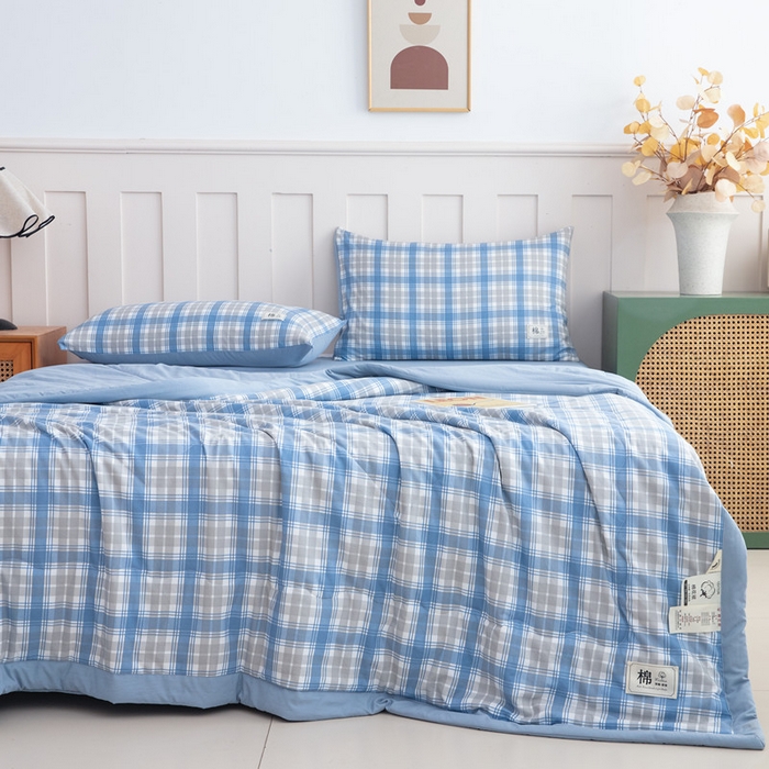 91家纺网 家纺一手货源 找家纺 梦莎被业 2026新款无印风棉花夏被夏凉被空调被 格调蓝