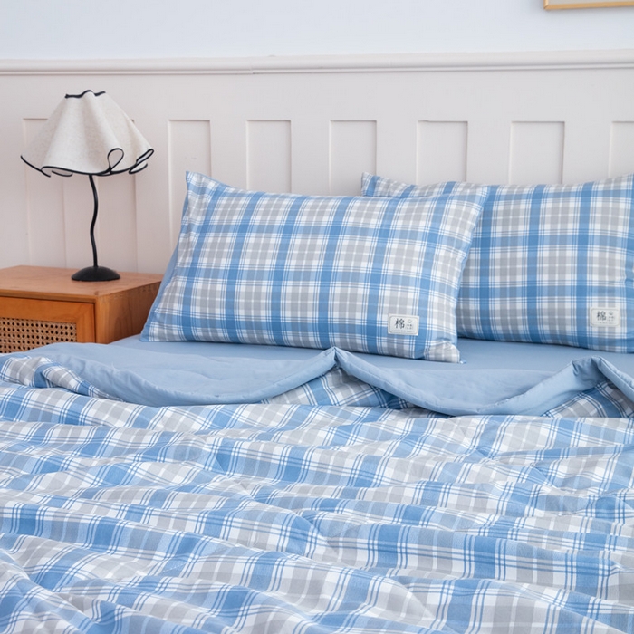91家纺网 家纺一手货源 找家纺 梦莎被业 2026新款无印风棉花夏被夏凉被空调被 格调蓝