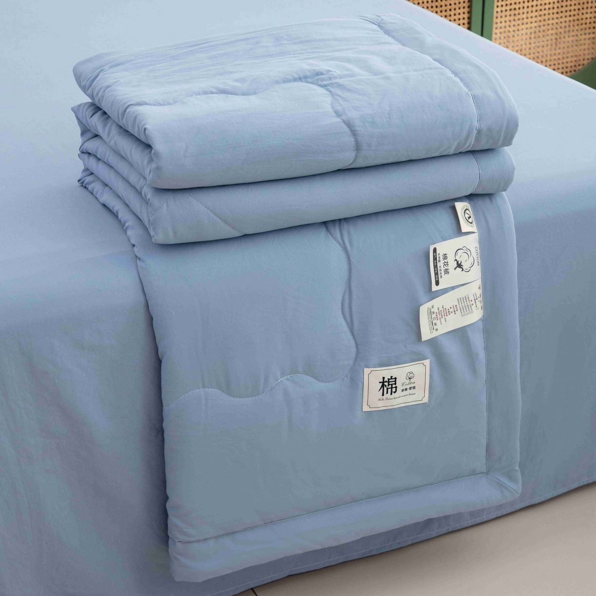91家纺网 家纺一手货源 找家纺 梦莎被业 2026新款无印风棉花夏被夏凉被空调被 冰川蓝