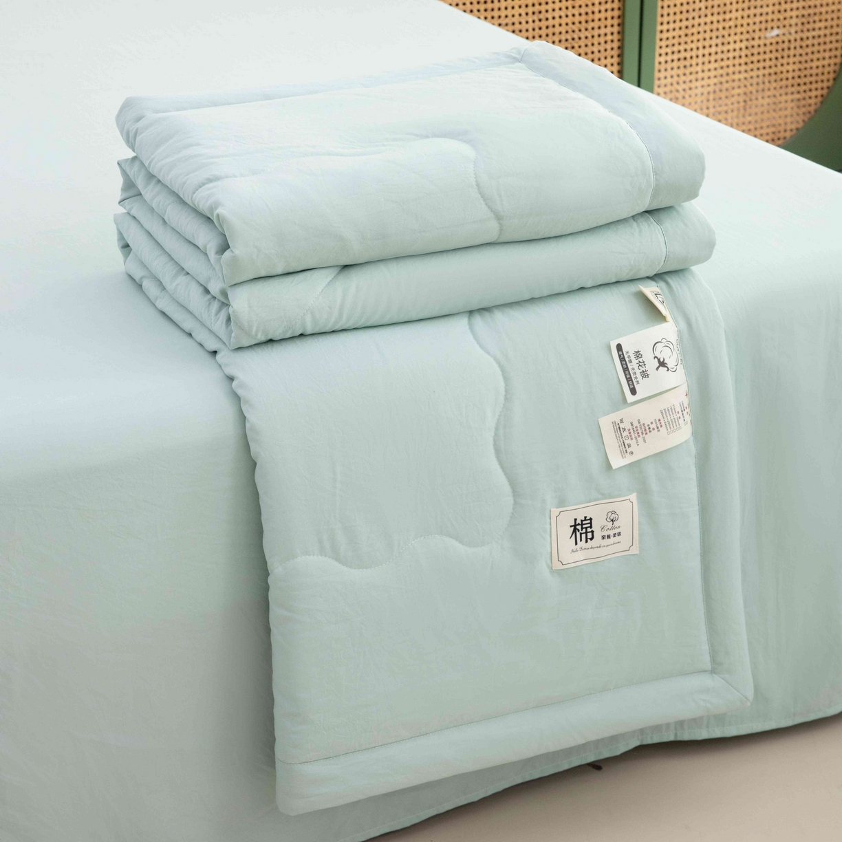 91家纺网 家纺一手货源 找家纺 梦莎被业 2026新款无印风棉花夏被夏凉被空调被 抹茶绿