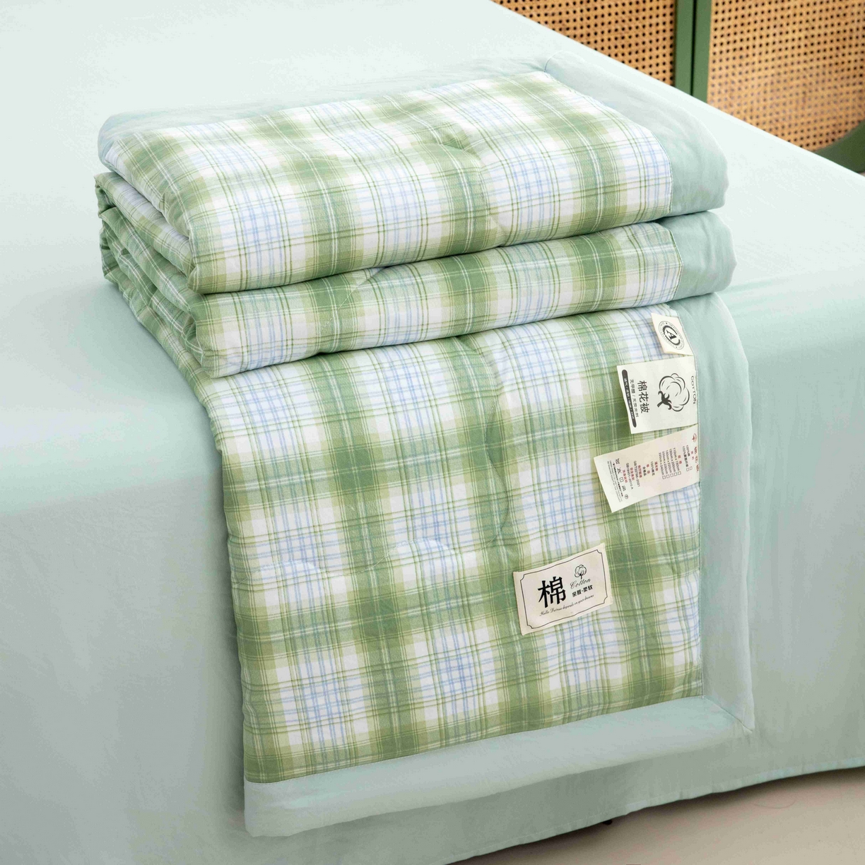 91家纺网 家纺一手货源 找家纺 梦莎被业 2026新款无印风棉花夏被夏凉被空调被 格调绿