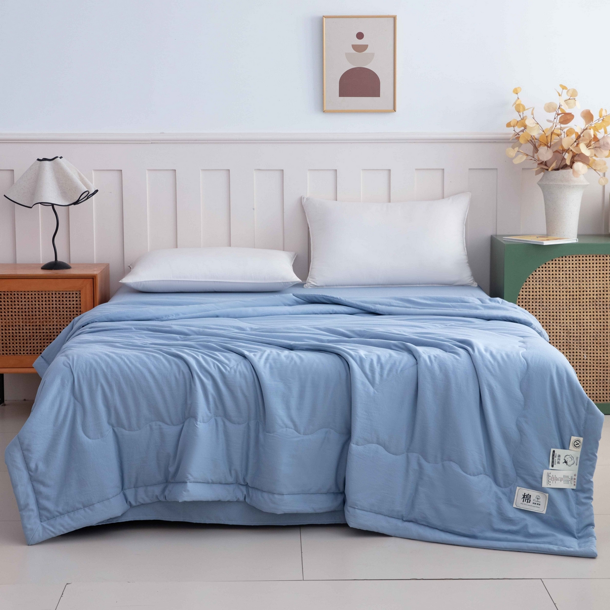 91家纺网 家纺一手货源 找家纺 梦莎被业 2026新款无印风棉花夏被夏凉被空调被 冰川蓝