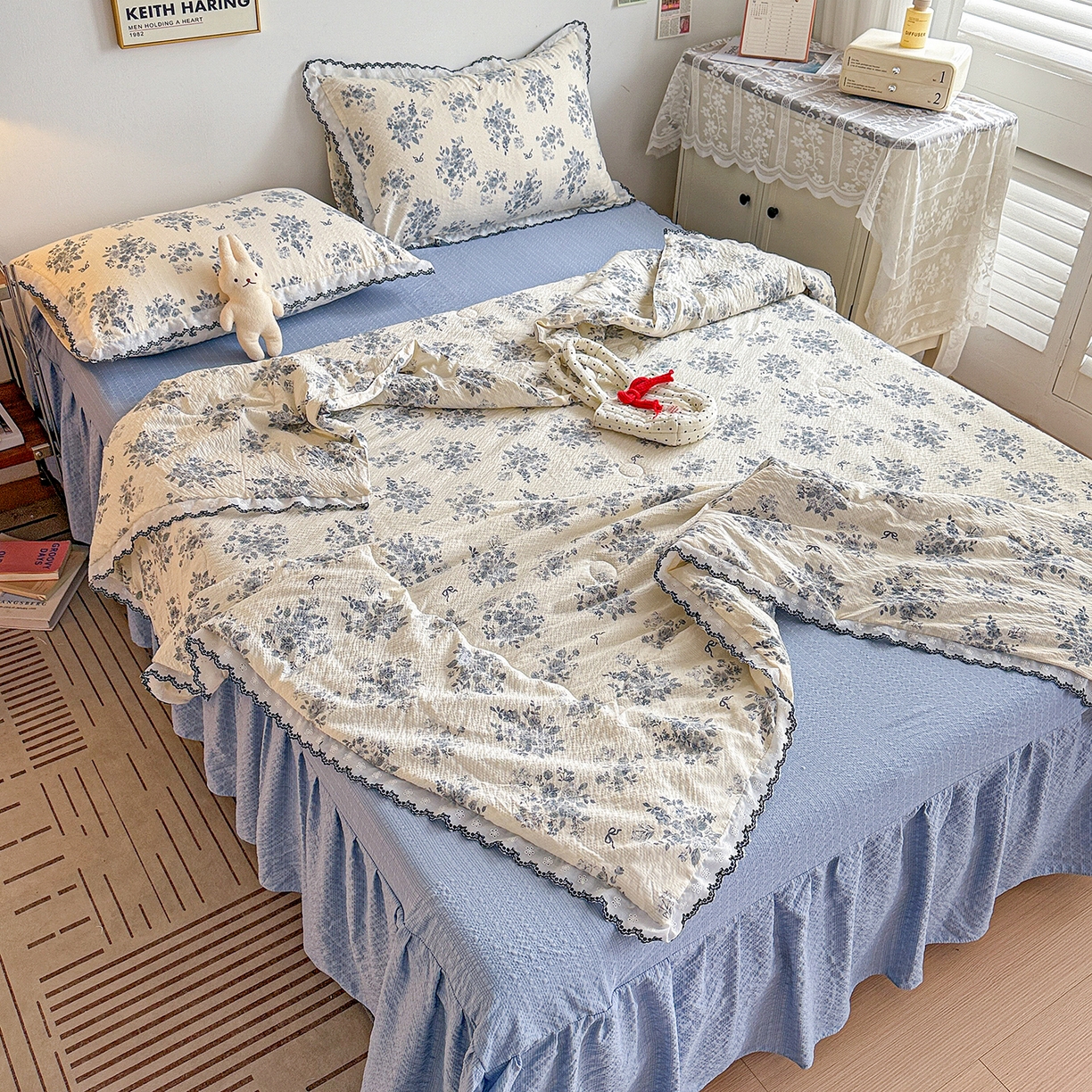 91家纺网 家纺一手货源 找家纺 富米莱（原臻工厂） 2026春夏新款云感泡芙棉复古法式花边床盖床裙被套夏凉被四件套一小红书推荐 复古花边-江南烟雨