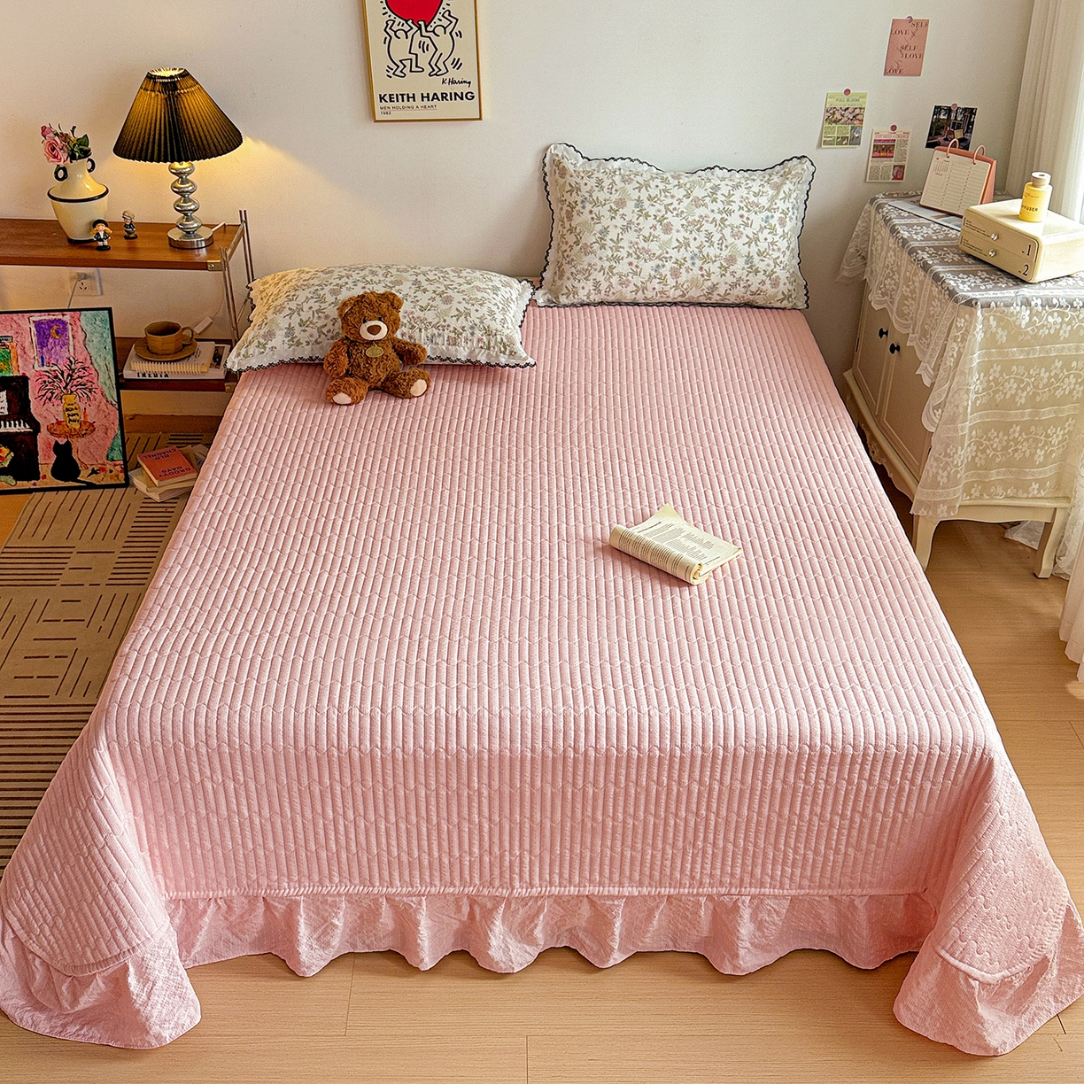 91家纺网 家纺一手货源 找家纺 富米莱（原臻工厂） 2026春夏新款云感泡芙棉复古法式花边床盖床裙被套夏凉被四件套一小红书推荐 复古花边-莓果庄园