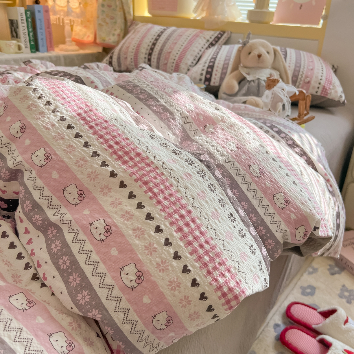 韩巢家纺 2026新款泡芙纱四件套 猫咪集-粉