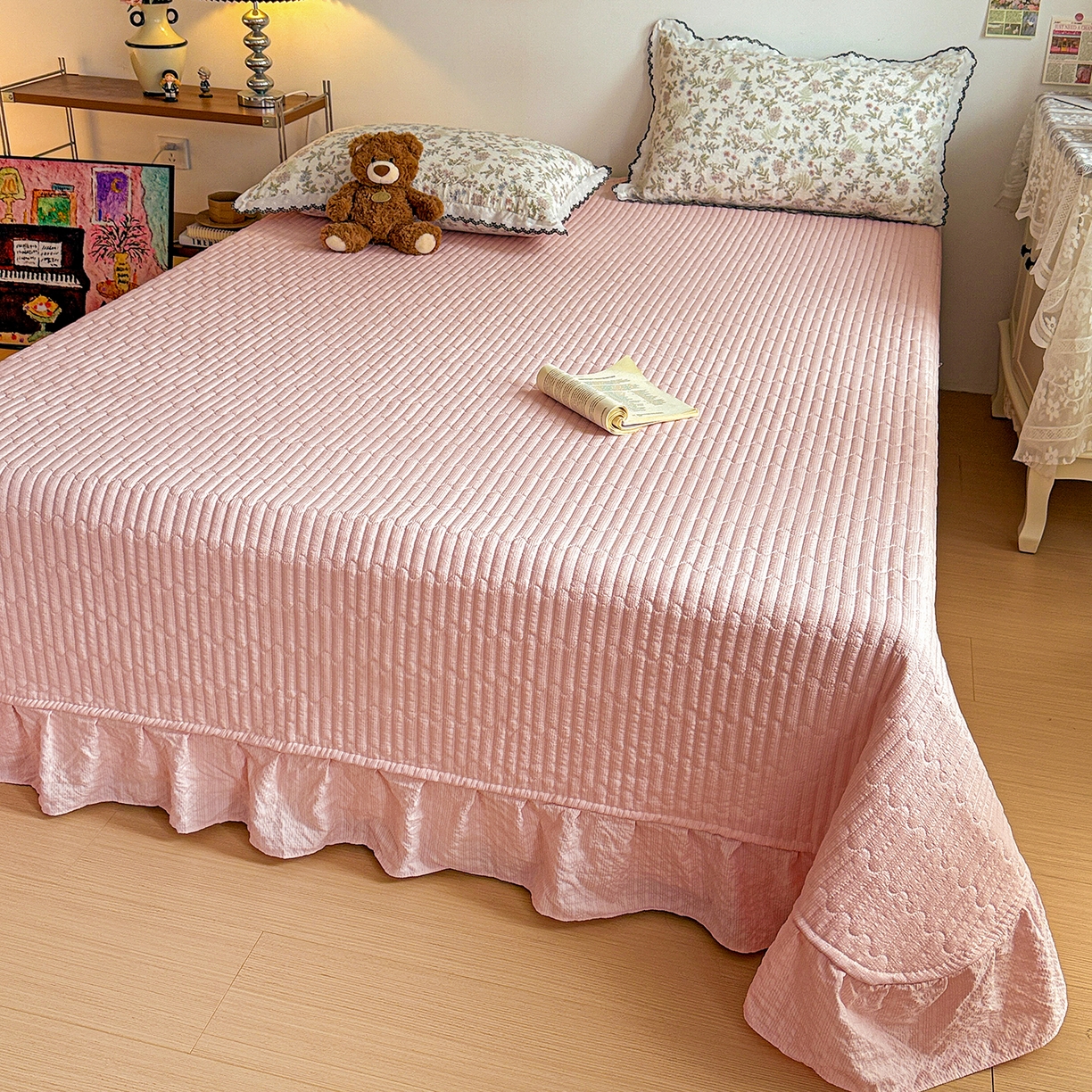 91家纺网 家纺一手货源 找家纺 富米莱（原臻工厂） 2026春夏新款云感泡芙棉复古法式花边床盖床裙被套夏凉被四件套一小红书推荐 复古花边-莓果庄园