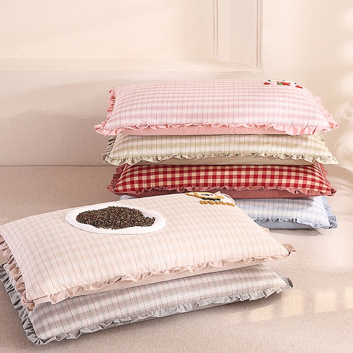 91家纺网 家纺一手货源 找家纺 （总）蔻眠 全棉毛巾绣全荞麦枕头儿童学生花边款护颈枕芯