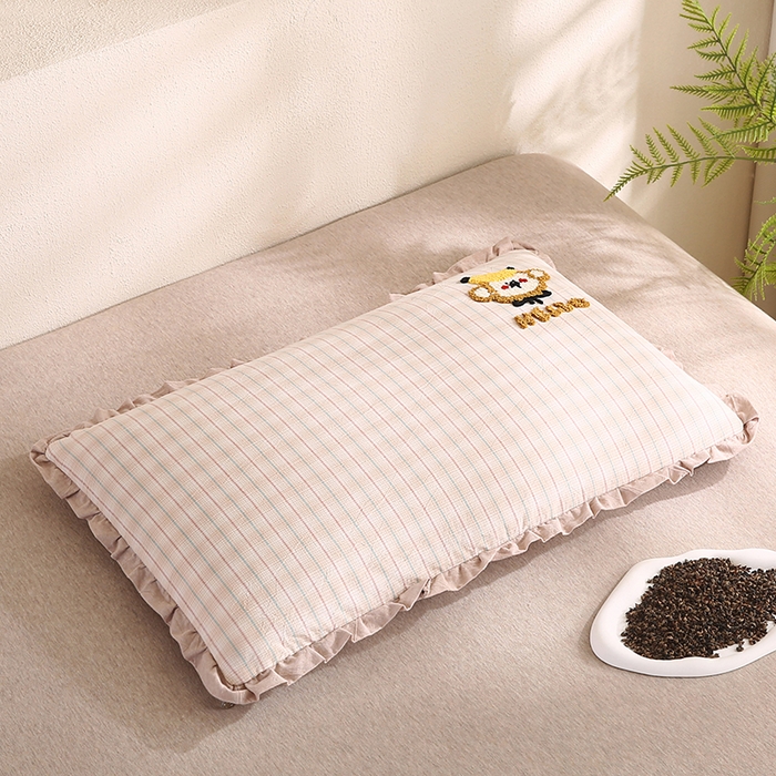 91家纺网 家纺一手货源 找家纺 （总）蔻眠 全棉毛巾绣全荞麦枕头儿童学生花边款护颈枕芯