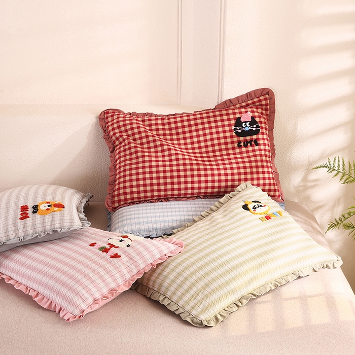 蔻眠 全棉毛巾绣全荞麦枕头儿童学生花边款护颈枕芯 组合图仅展示不可下单