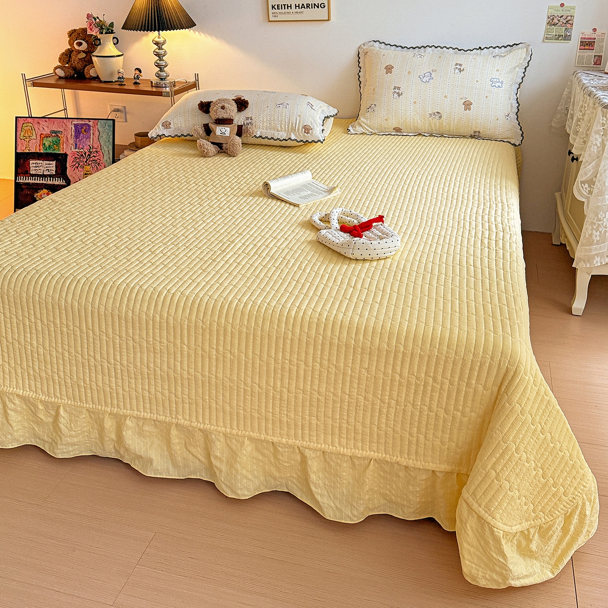 91家纺网 家纺一手货源 找家纺 富米莱（原臻工厂） 2026春夏新款云感泡芙棉复古法式花边床盖床裙被套夏凉被四件套一小红书推荐 复古花边-奶萌狗