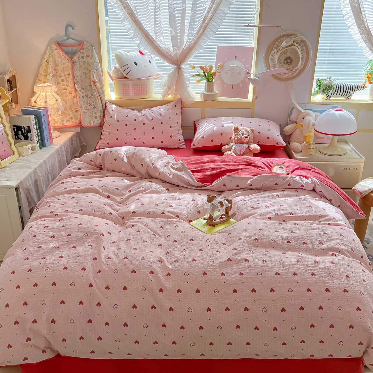 91家纺网 家纺一手货源 找家纺 韩巢家纺 2026新款泡芙纱四件套 朦胧粉心