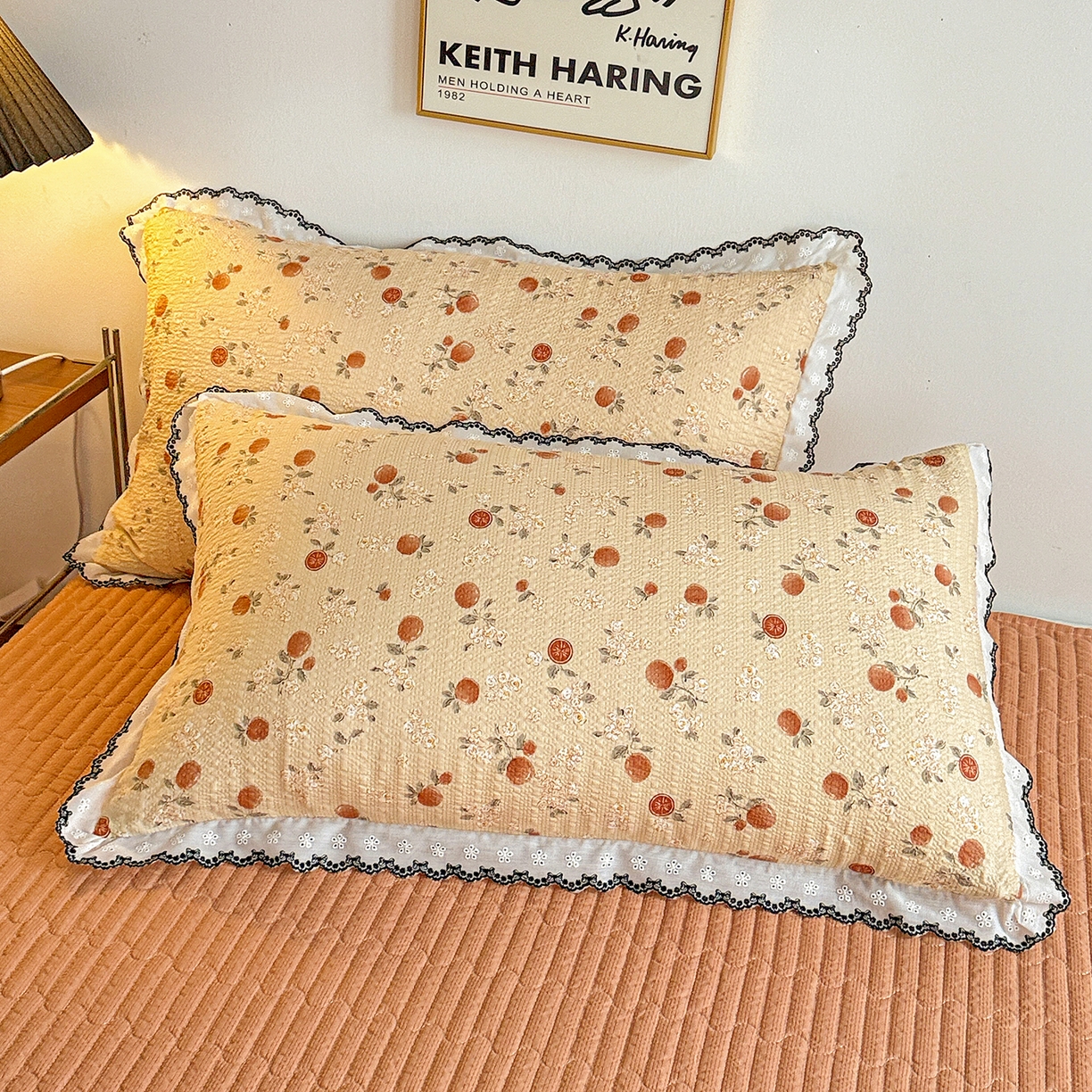 91家纺网 家纺一手货源 找家纺 富米莱（原臻工厂） 2026春夏新款云感泡芙棉复古法式花边床盖床裙被套夏凉被四件套一小红书推荐 复古花边-秋日果园