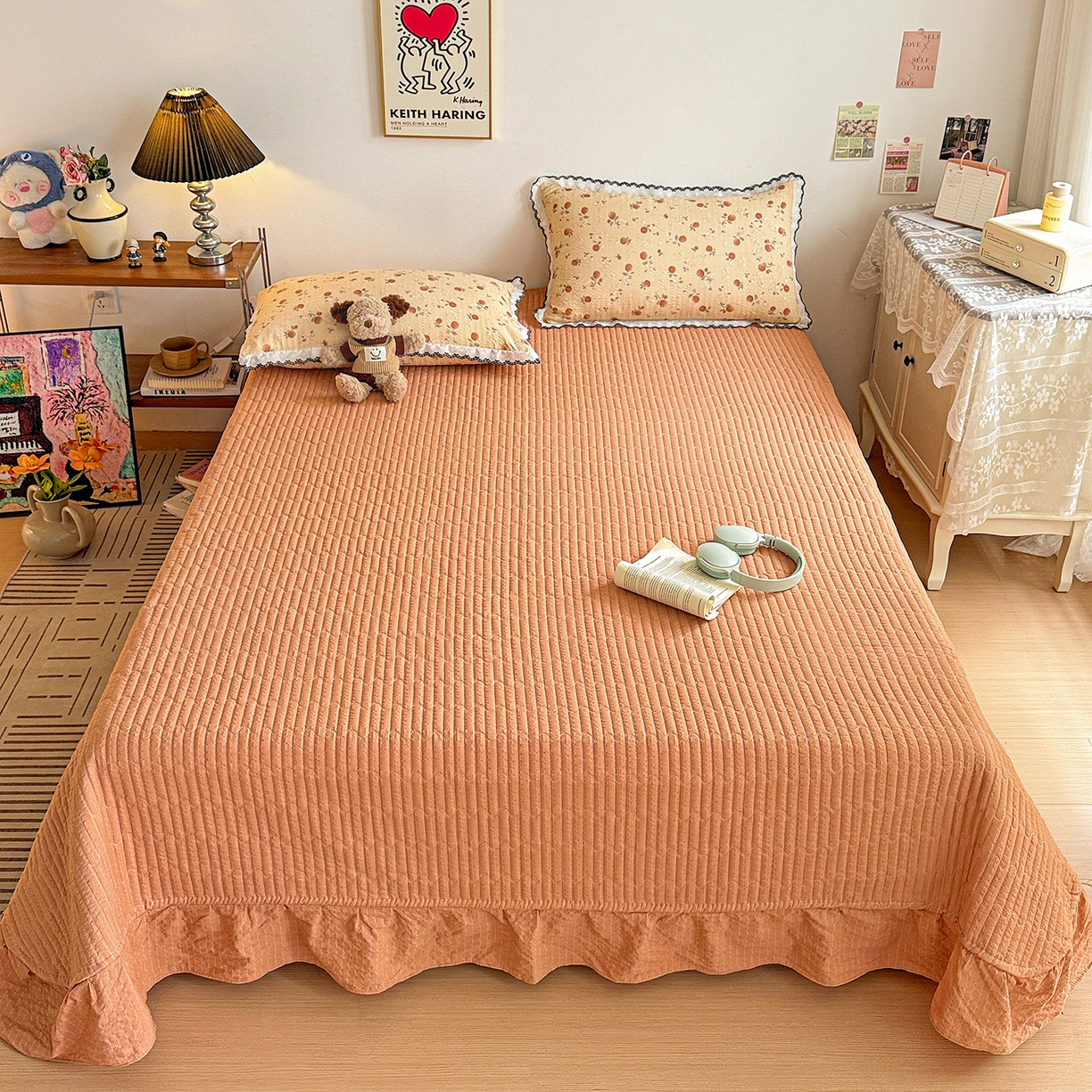 91家纺网 家纺一手货源 找家纺 富米莱（原臻工厂） 2026春夏新款云感泡芙棉复古法式花边床盖床裙被套夏凉被四件套一小红书推荐 复古花边-秋日果园