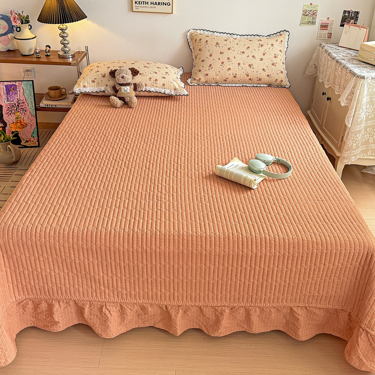 91家纺网 家纺一手货源 找家纺 富米莱（原臻工厂） 2026春夏新款云感泡芙棉复古法式花边床盖床裙被套夏凉被四件套一小红书推荐 复古花边-秋日果园