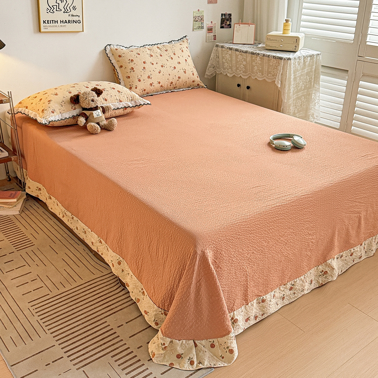 91家纺网 家纺一手货源 找家纺 富米莱（原臻工厂） 2026春夏新款云感泡芙棉复古法式花边床盖床裙被套夏凉被四件套一小红书推荐 复古花边-秋日果园