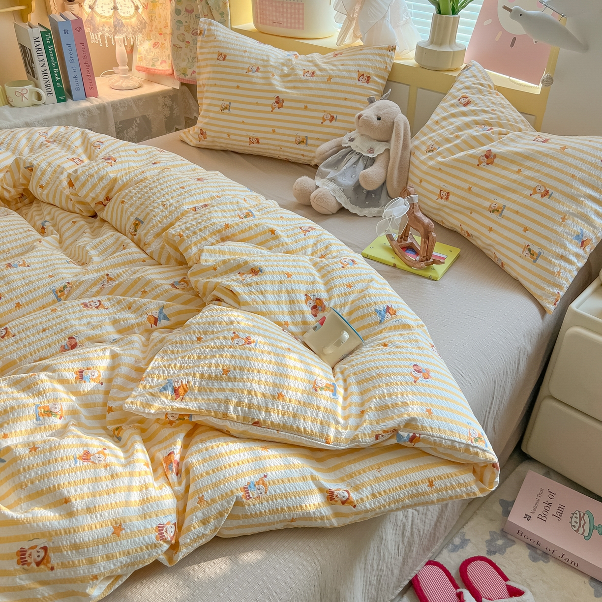 91家纺网 家纺一手货源 找家纺 韩巢家纺 2026新款泡芙纱四件套 魔法星星