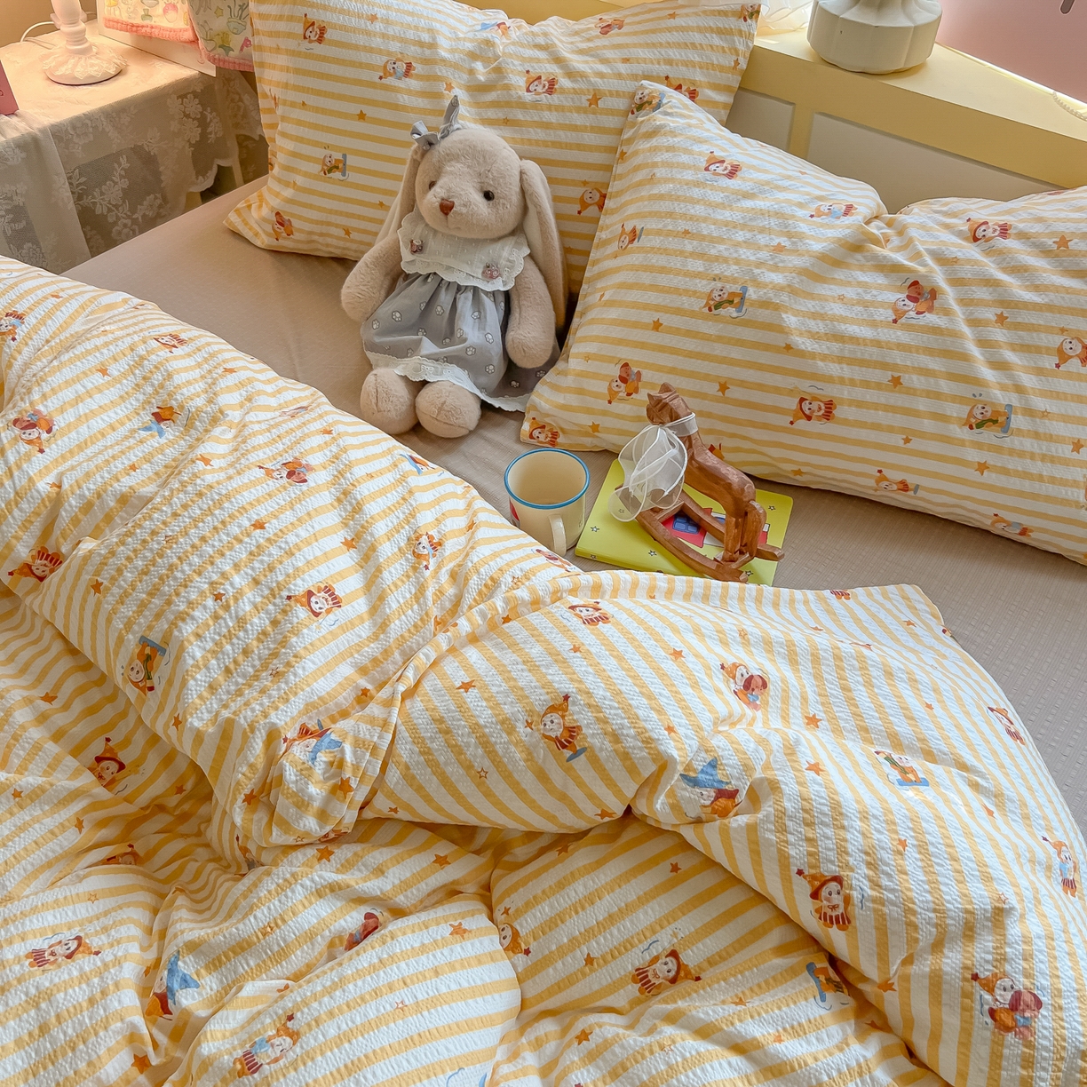 91家纺网 家纺一手货源 找家纺 韩巢家纺 2026新款泡芙纱四件套 魔法星星