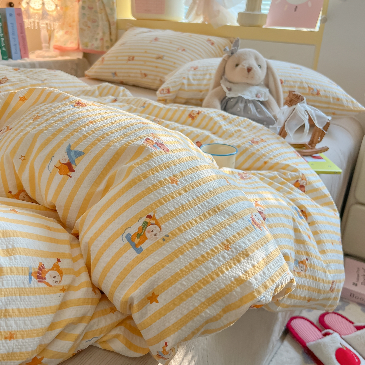 91家纺网 家纺一手货源 找家纺 韩巢家纺 2026新款泡芙纱四件套 魔法星星