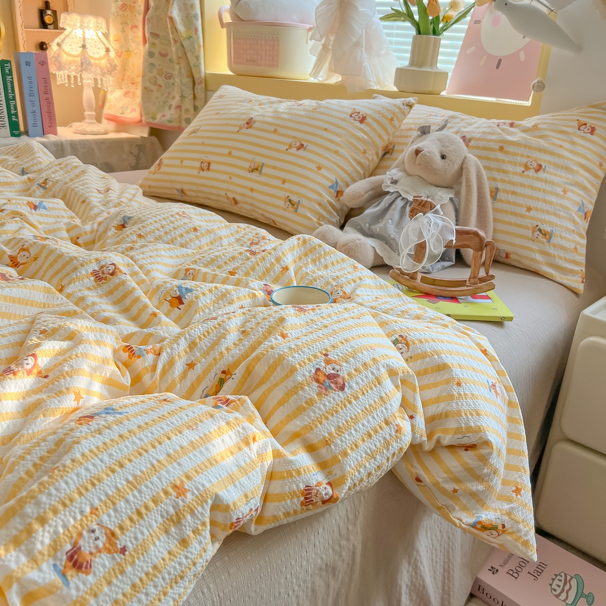 91家纺网 家纺一手货源 找家纺 韩巢家纺 2026新款泡芙纱四件套 魔法星星