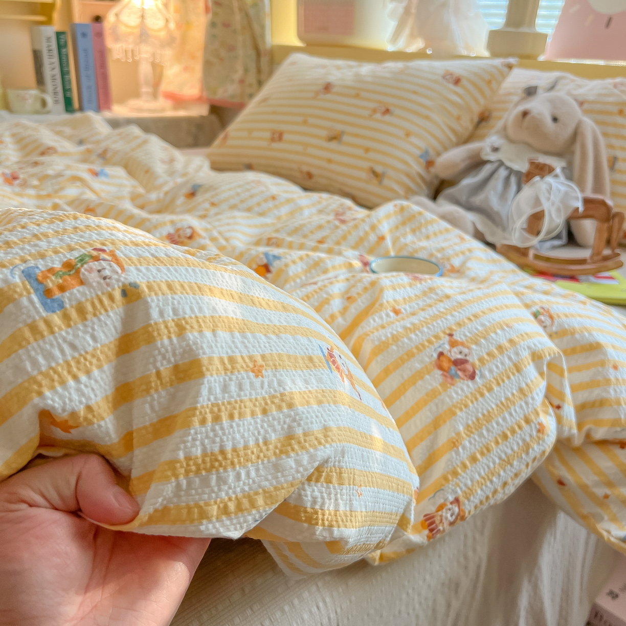 91家纺网 家纺一手货源 找家纺 韩巢家纺 2026新款泡芙纱四件套 魔法星星