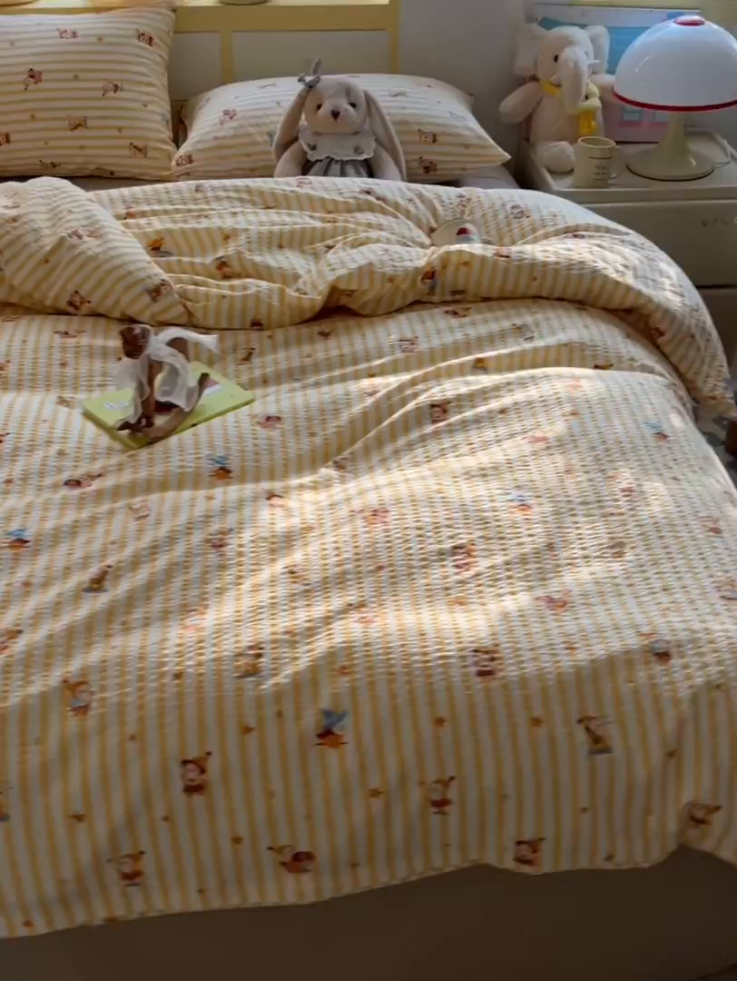 91家纺网 家纺一手货源 找家纺 韩巢家纺 2026新款泡芙纱四件套 魔法星星