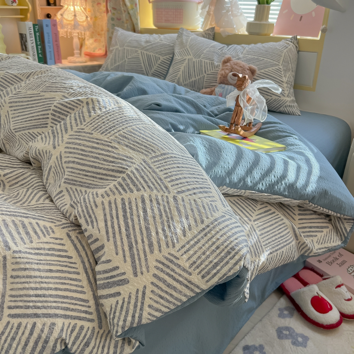 韩巢家纺 2026新款泡芙纱四件套 浅川纹