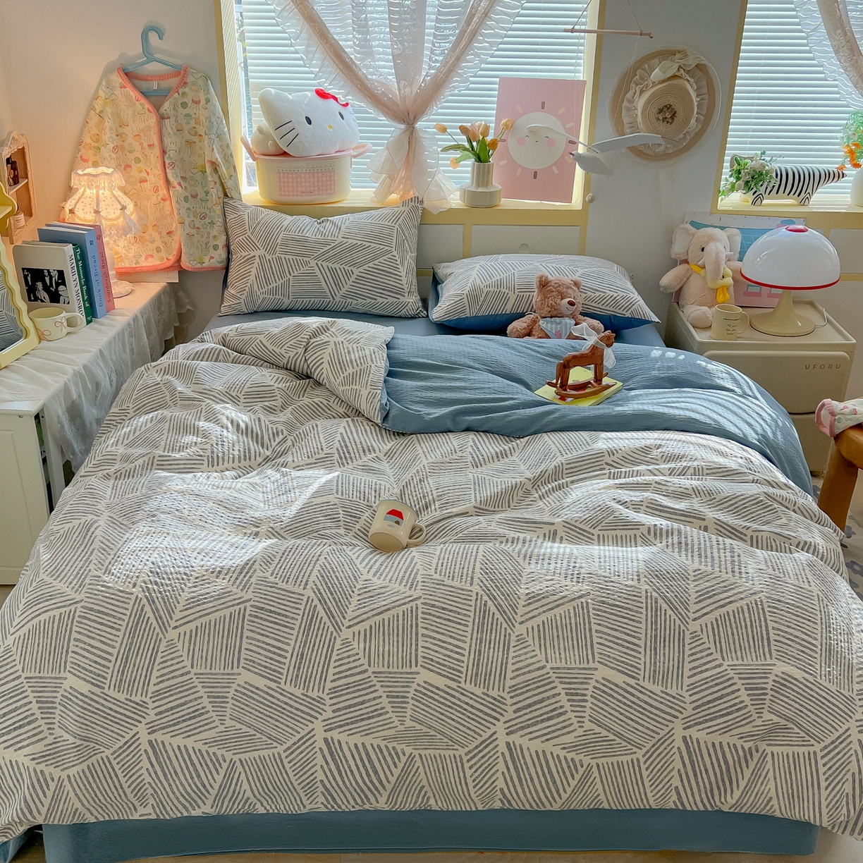 91家纺网 家纺一手货源 找家纺 韩巢家纺 2026新款泡芙纱四件套 浅川纹