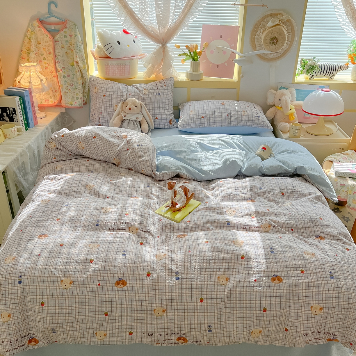 91家纺网 家纺一手货源 找家纺 韩巢家纺 2026新款泡芙纱四件套 四季狗