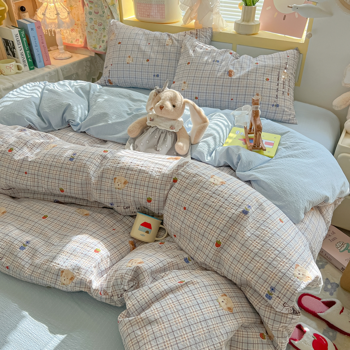 91家纺网 家纺一手货源 找家纺 韩巢家纺 2026新款泡芙纱四件套 四季狗