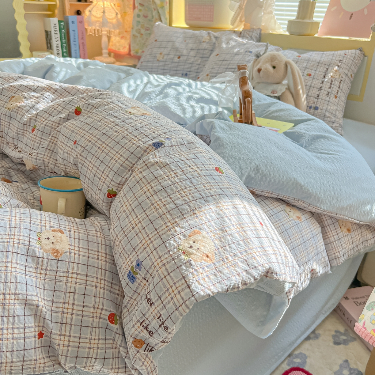 91家纺网 家纺一手货源 找家纺 韩巢家纺 2026新款泡芙纱四件套 四季狗