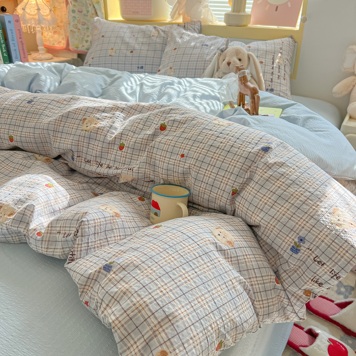 91家纺网 家纺一手货源 找家纺 韩巢家纺 2026新款泡芙纱四件套 四季狗