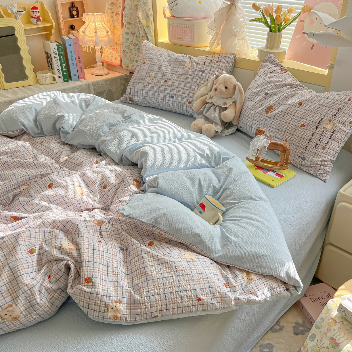 91家纺网 家纺一手货源 找家纺 韩巢家纺 2026新款泡芙纱四件套 四季狗