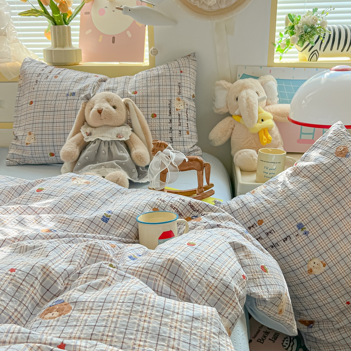 91家纺网 家纺一手货源 找家纺 韩巢家纺 2026新款泡芙纱四件套 四季狗