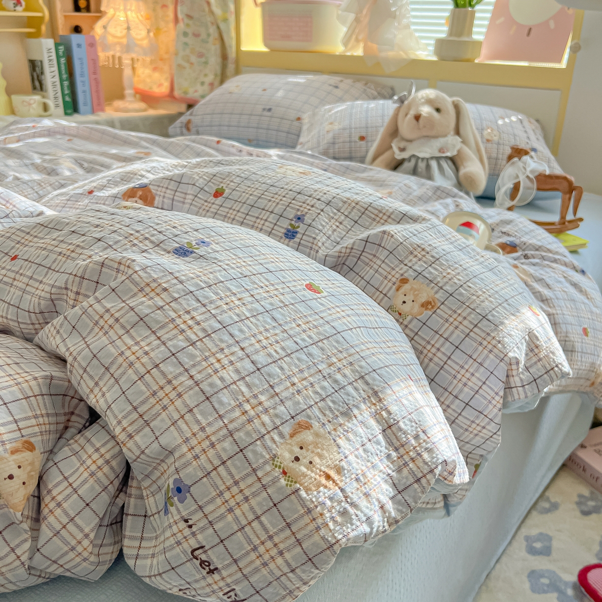 91家纺网 家纺一手货源 找家纺 韩巢家纺 2026新款泡芙纱四件套 四季狗