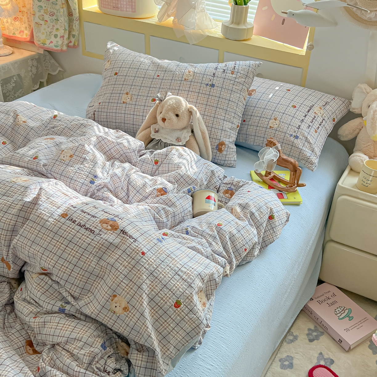 91家纺网 家纺一手货源 找家纺 韩巢家纺 2026新款泡芙纱四件套 四季狗