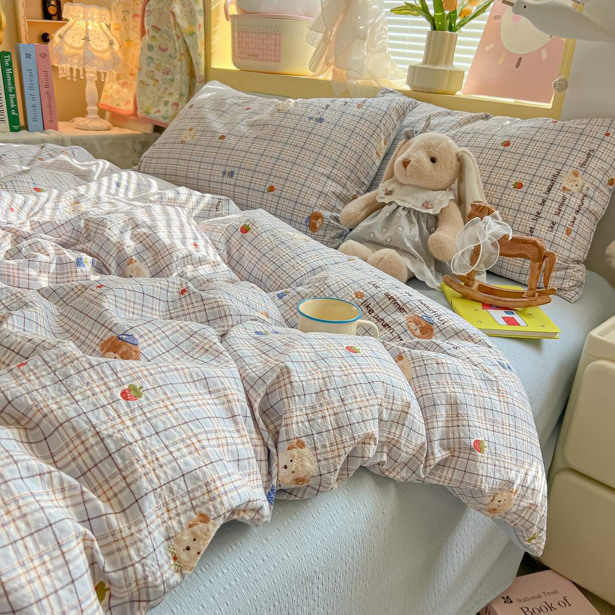 91家纺网 家纺一手货源 找家纺 韩巢家纺 2026新款泡芙纱四件套 四季狗