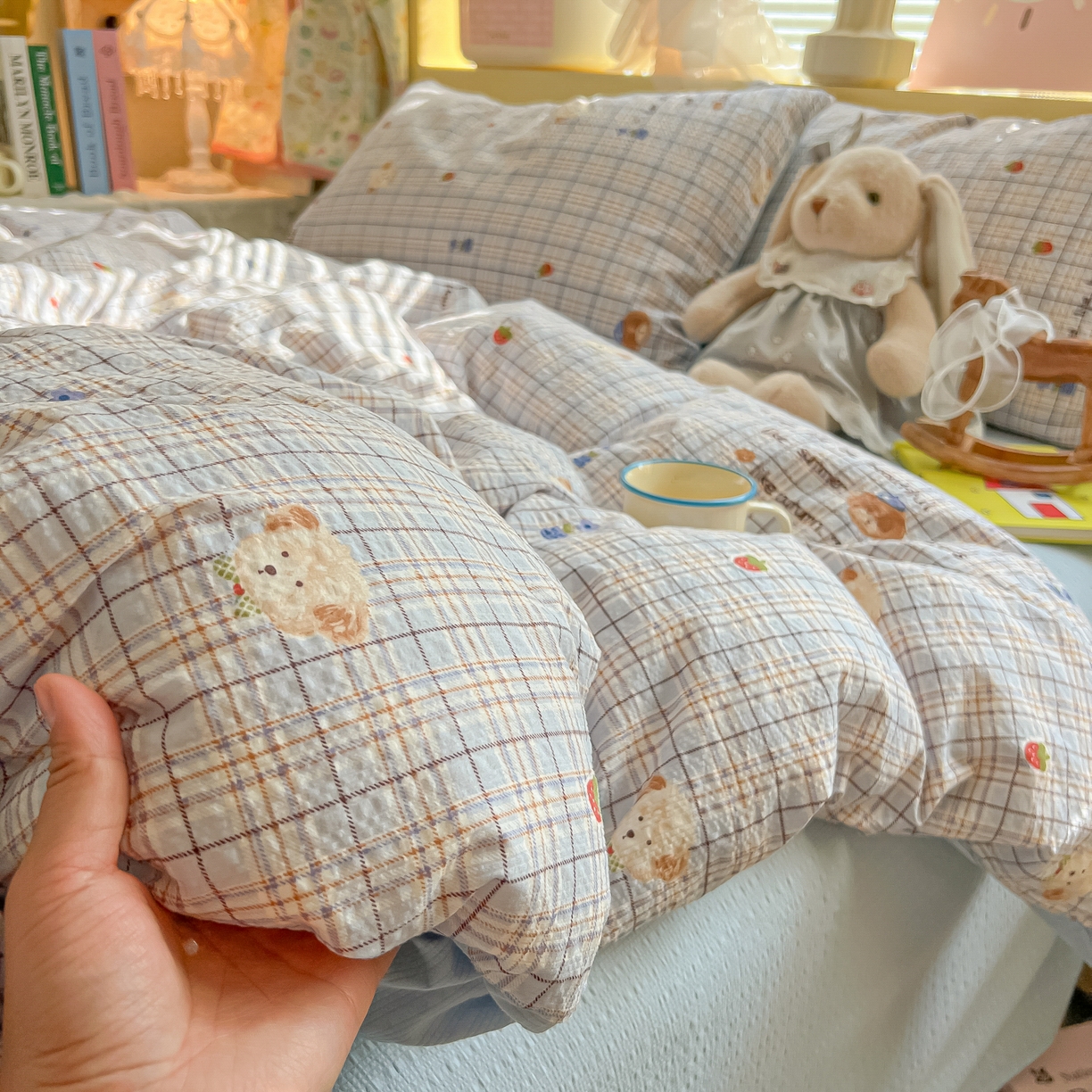 91家纺网 家纺一手货源 找家纺 韩巢家纺 2026新款泡芙纱四件套 四季狗