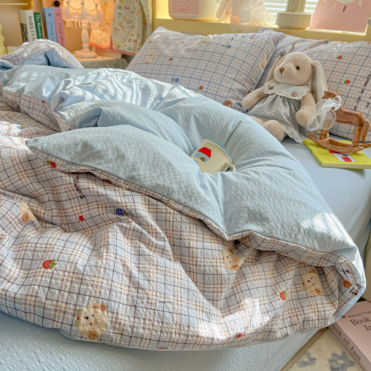 91家纺网 家纺一手货源 找家纺 韩巢家纺 2026新款泡芙纱四件套 四季狗