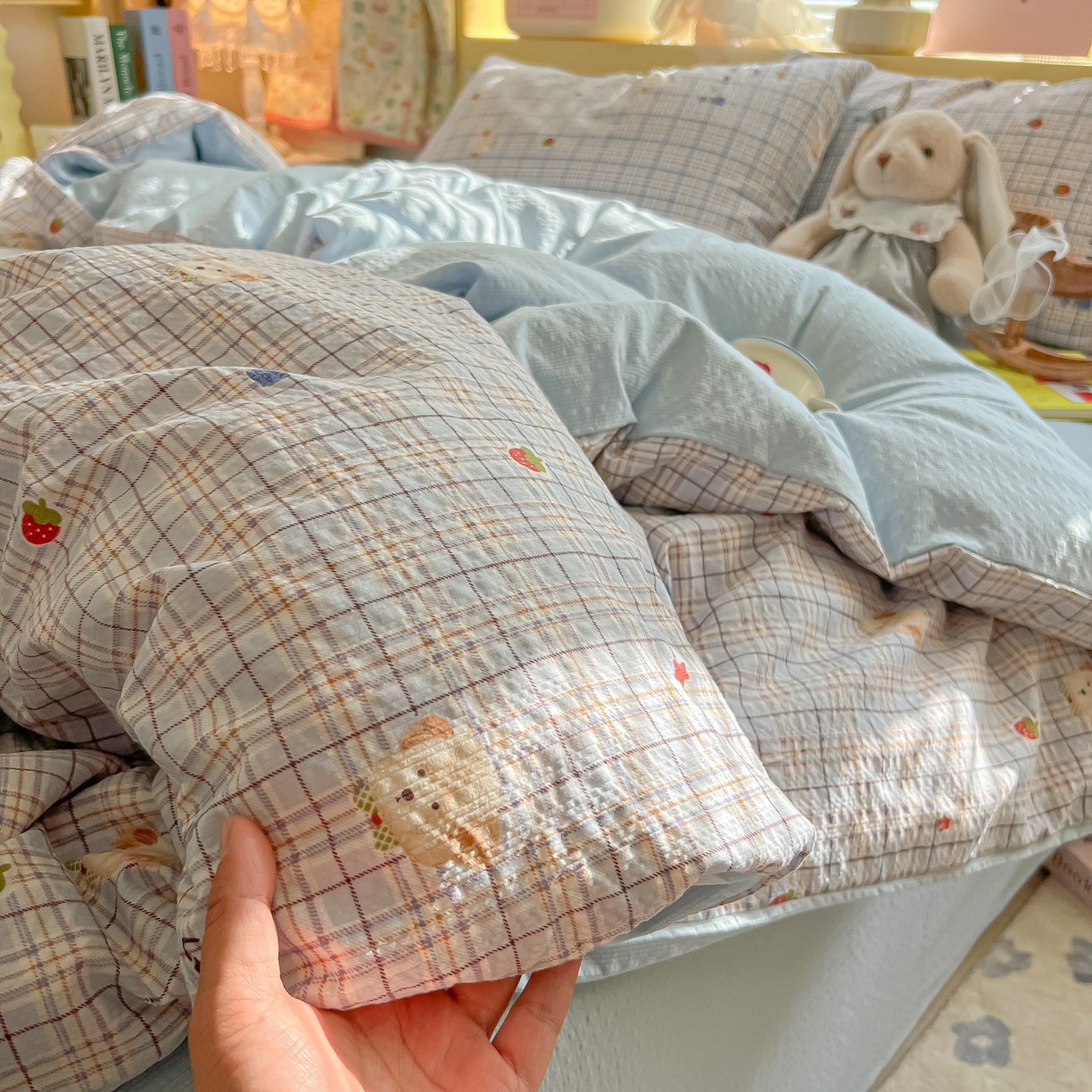 91家纺网 家纺一手货源 找家纺 韩巢家纺 2026新款泡芙纱四件套 四季狗