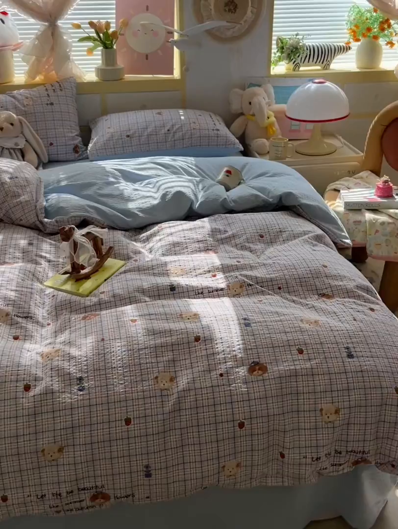 91家纺网 家纺一手货源 找家纺 韩巢家纺 2026新款泡芙纱四件套 四季狗