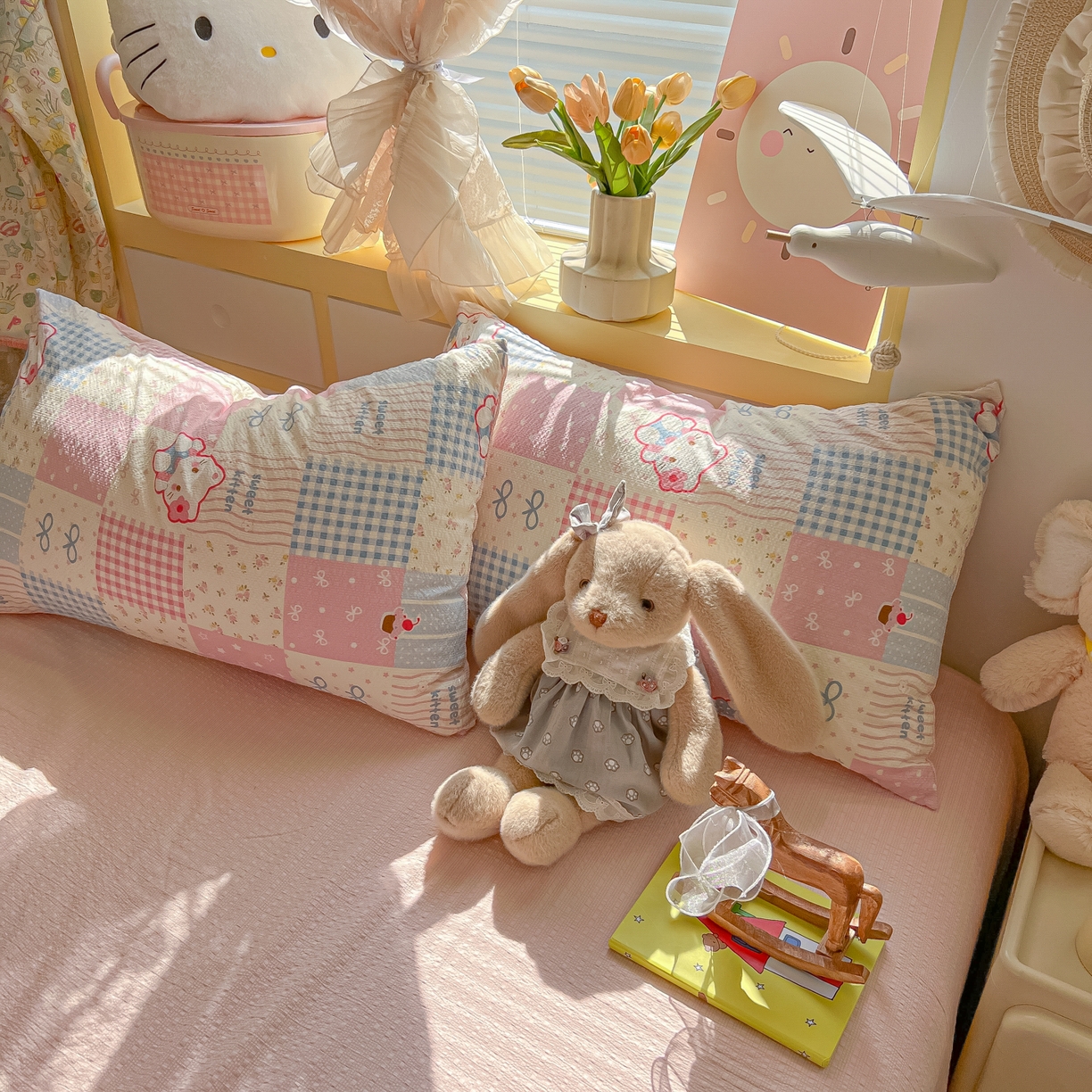 91家纺网 家纺一手货源 找家纺 韩巢家纺 2026新款泡芙纱四件套 甜喵块块