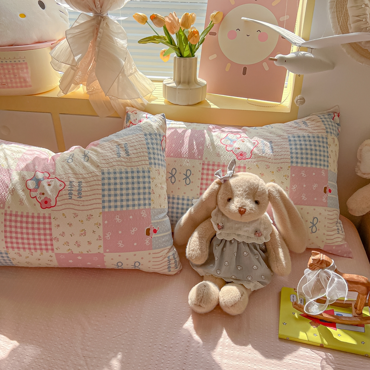 91家纺网 家纺一手货源 找家纺 韩巢家纺 2026新款泡芙纱四件套 甜喵块块