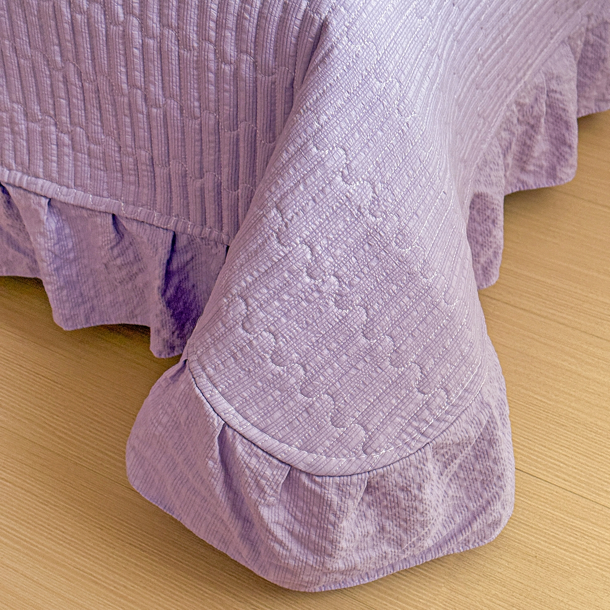 91家纺网 家纺一手货源 找家纺 富米莱（原臻工厂） 2026春夏新款云感泡芙棉复古法式花边床盖床裙被套夏凉被四件套一小红书推荐 复古花边-紫玫瑰