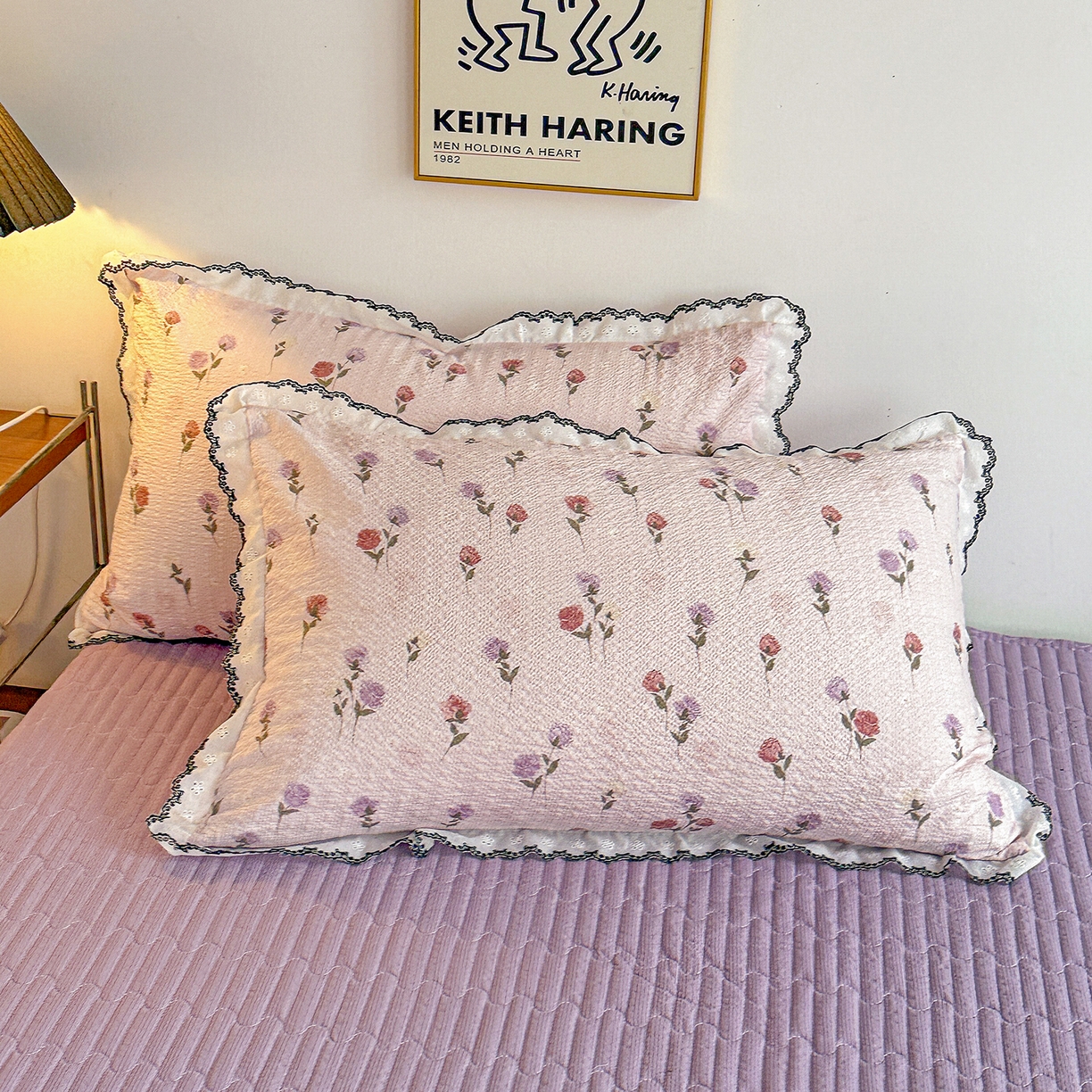 91家纺网 家纺一手货源 找家纺 富米莱（原臻工厂） 2026春夏新款云感泡芙棉复古法式花边床盖床裙被套夏凉被四件套一小红书推荐 复古花边-紫玫瑰