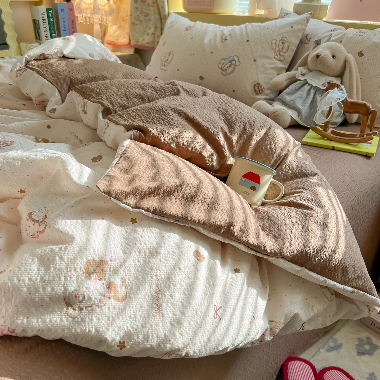 91家纺网 家纺一手货源 找家纺 韩巢家纺 2026新款泡芙纱四件套 甜品萌狗