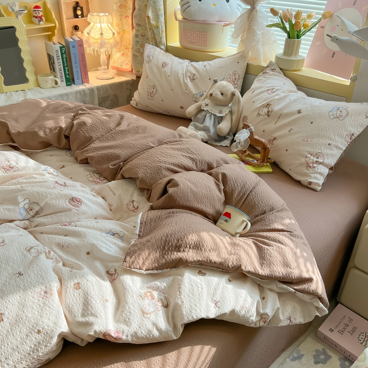 91家纺网 家纺一手货源 找家纺 韩巢家纺 2026新款泡芙纱四件套 甜品萌狗