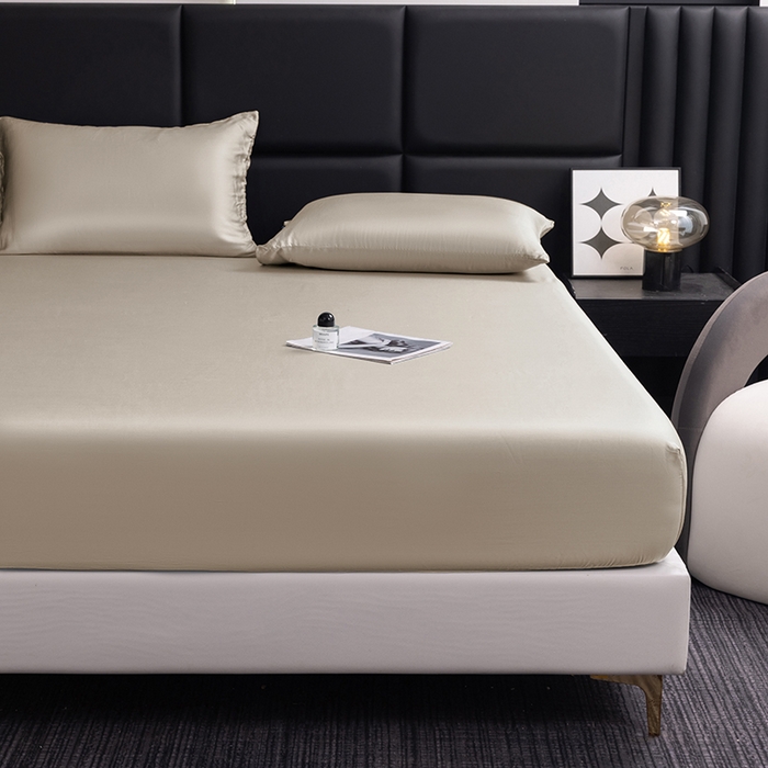 91家纺网 家纺一手货源 找家纺 慕梵家居 2026新款莱赛尔天丝纯色单床笠床笠单件 纱褐色