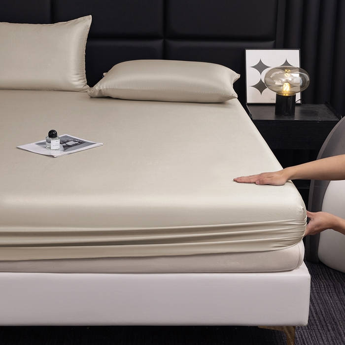 91家纺网 家纺一手货源 找家纺 慕梵家居 2026新款莱赛尔天丝纯色单床笠床笠单件 纱褐色