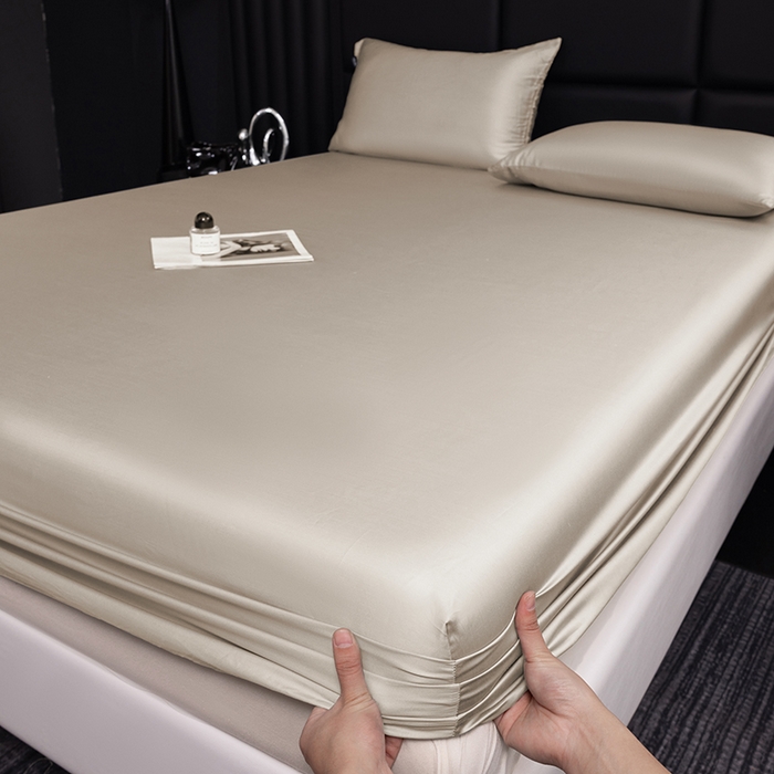 91家纺网 家纺一手货源 找家纺 慕梵家居 2026新款莱赛尔天丝纯色单床笠床笠单件 纱褐色